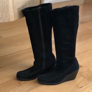 Black Suede Wedge Heel Boots